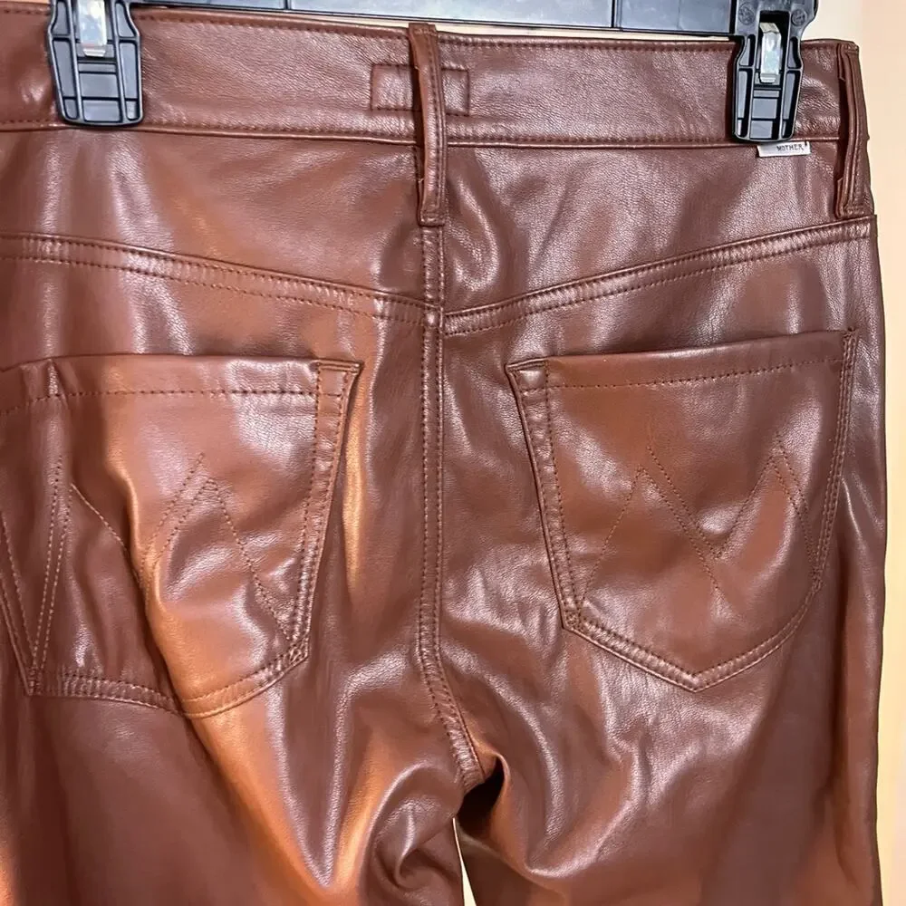 Mother Mid Rise Dazzler Jeans Faux Leather in Friar Brown size 29